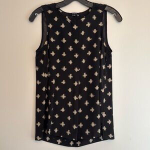 Madewell 100% silk black cream cross tank top blouse size XS EUC
